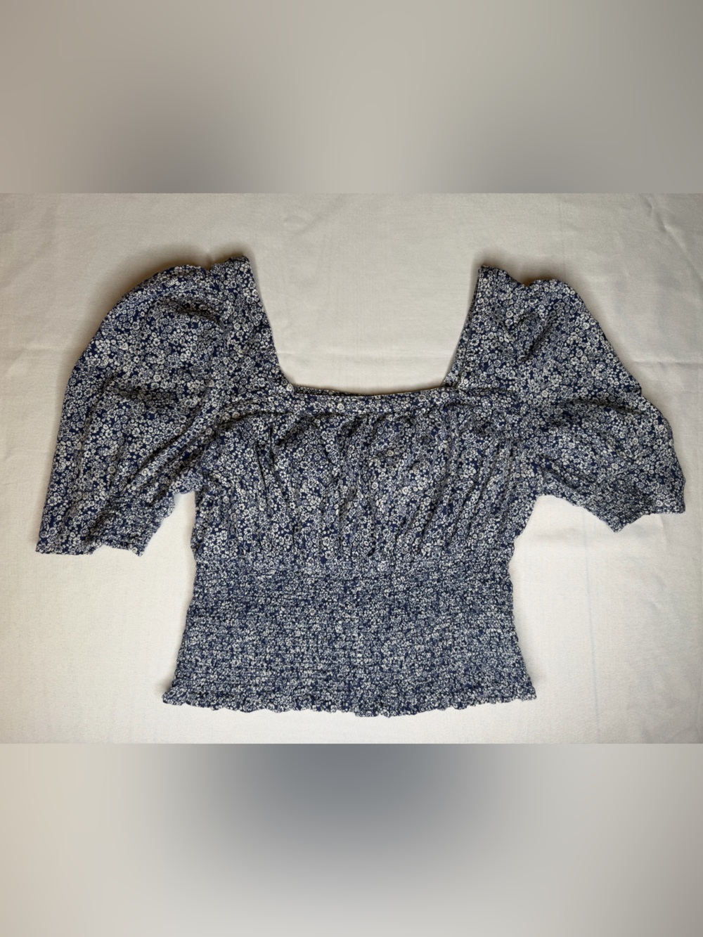 Universal Thread Navy Floral Smocked Off-Shoulder Crop Top.Size L